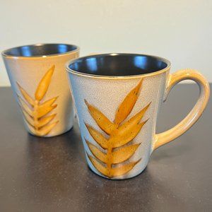 Home Trends Island Leaf Stoneware Coffee Mugs Set of 2 Black Matte Inside 14oz